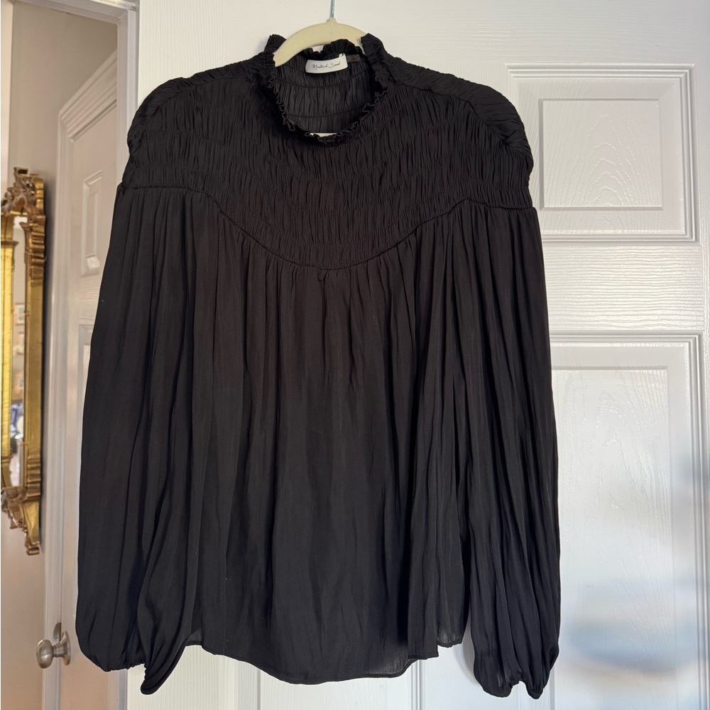 Mustard Seed Black Smocked Neck Blouse